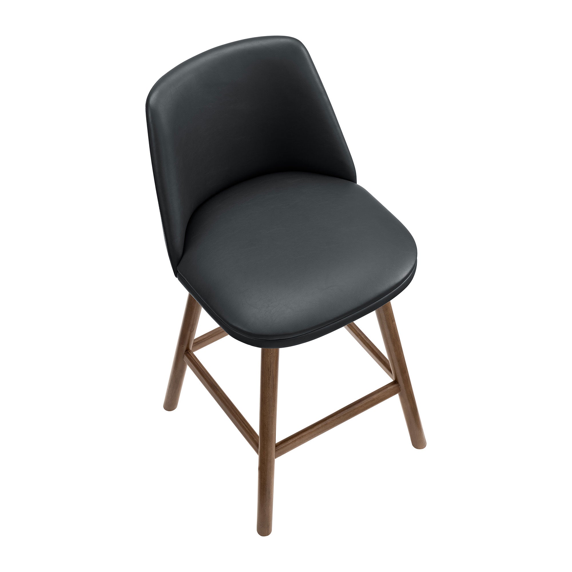 ROME + OAK Rowan 26" Swivel Counter Stool, Walnut, Black Vegan Leather, Set of 3