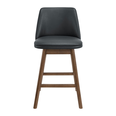 ROME + OAK Rowan 26" Swivel Counter Stool, Walnut, Black Vegan Leather, Set of 3