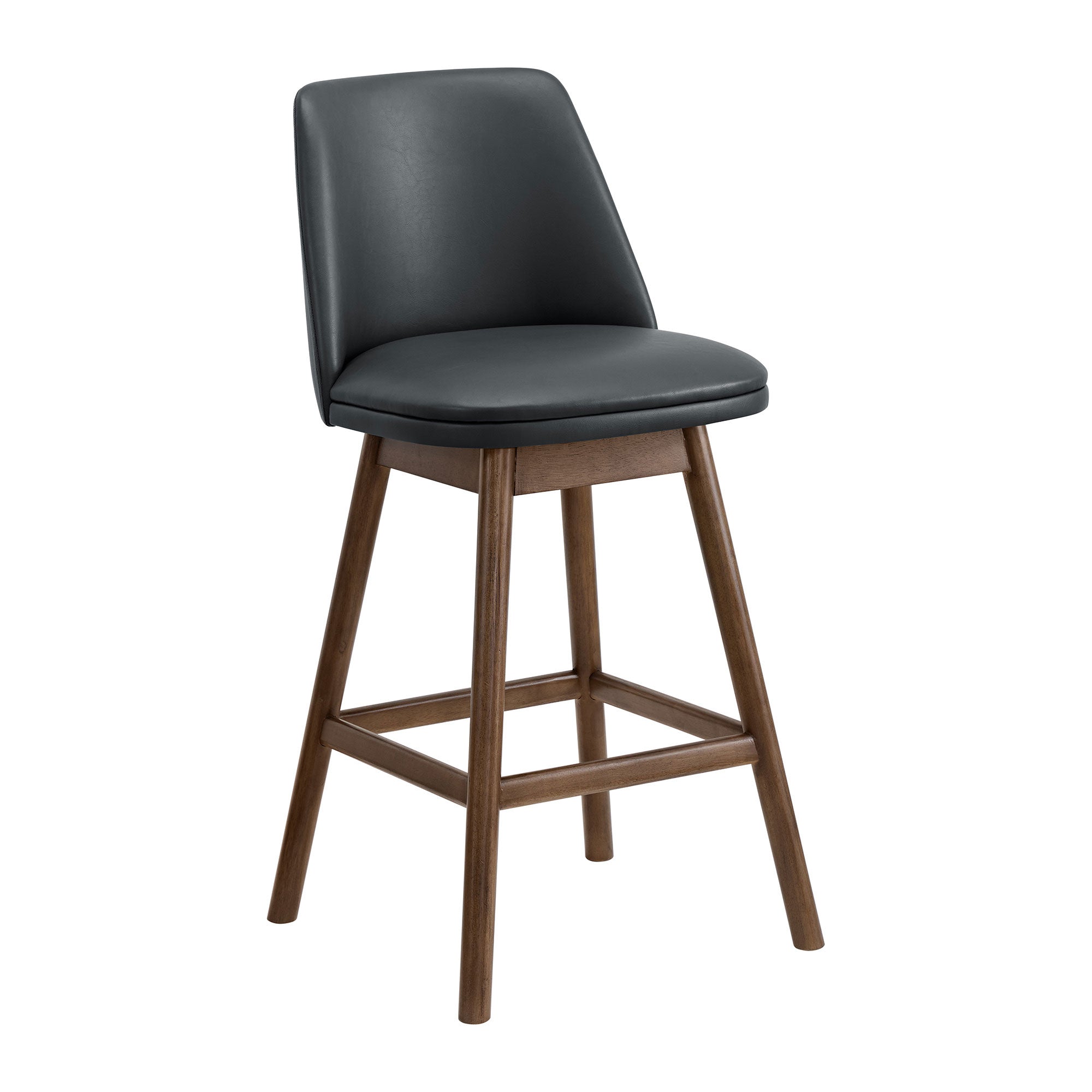 ROME + OAK Rowan 26" Swivel Counter Stool, Walnut, Black Vegan Leather, Set of 3