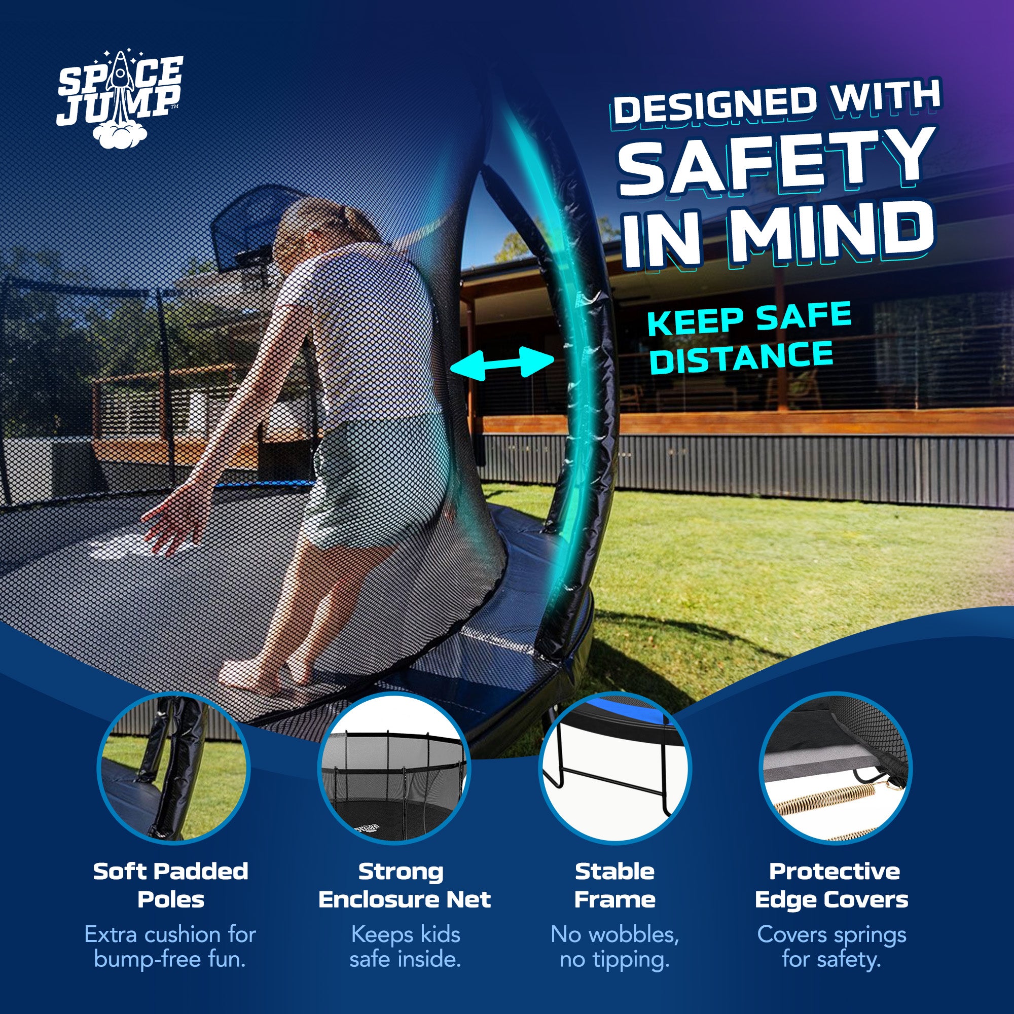 SpaceJump Lunar 16' Round Trampoline with AstroJam Basketball Hoop Attachment