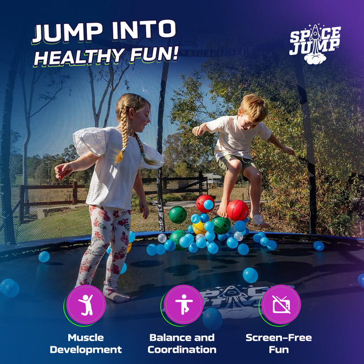 SpaceJump Lunar 16 Foot Trampoline, Outdoor Round Bouncer with Safety Net, Black