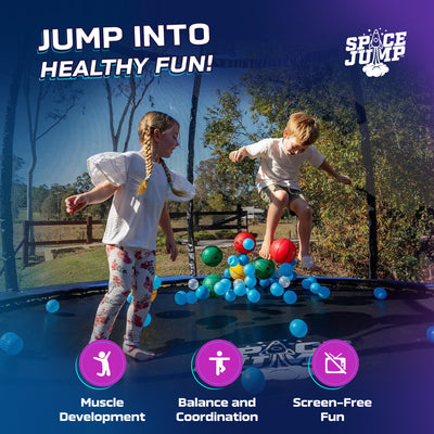 SpaceJump Lunar 16 Foot Trampoline, Outdoor Round Bouncer with Safety Net, Black