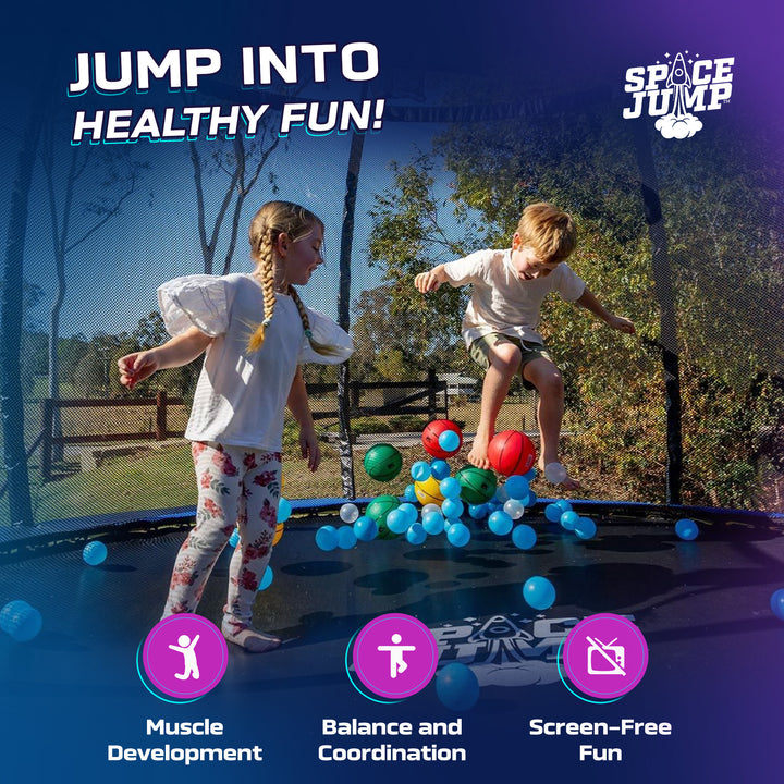 SpaceJump Lunar 16 Foot Trampoline, Outdoor Round Bouncer with Safety Net, Black