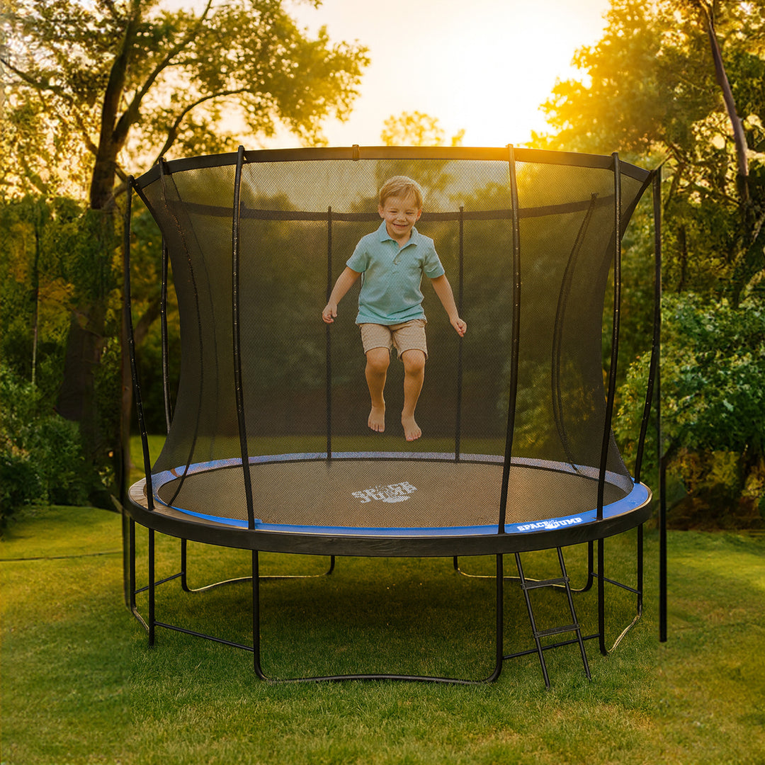SpaceJump Lunar 16 Foot Trampoline, Outdoor Round Bouncer with Safety Net, Black