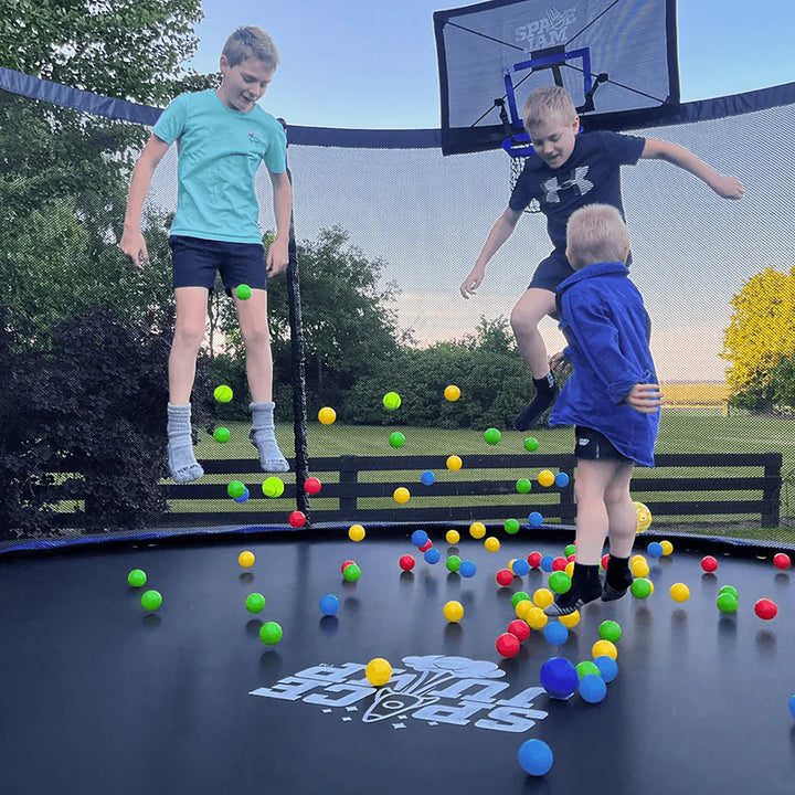 SpaceJump Lunar 16 Foot Trampoline, Outdoor Round Bouncer with Safety Net, Black