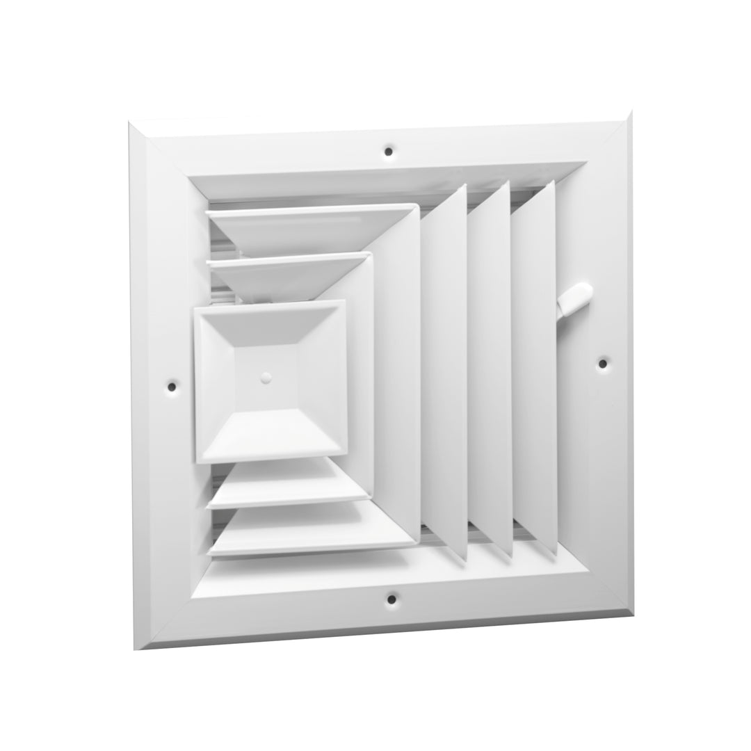 Hart & Cooley 8x8 Aluminum 3-Way Ceiling Diffuser, Multi-Shutter Damper, White