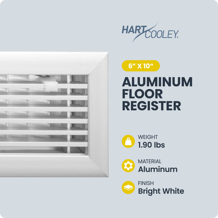 Hart & Cooley 6" x 10" Aluminum Floor Register, HVAC Air Vent Cover, White