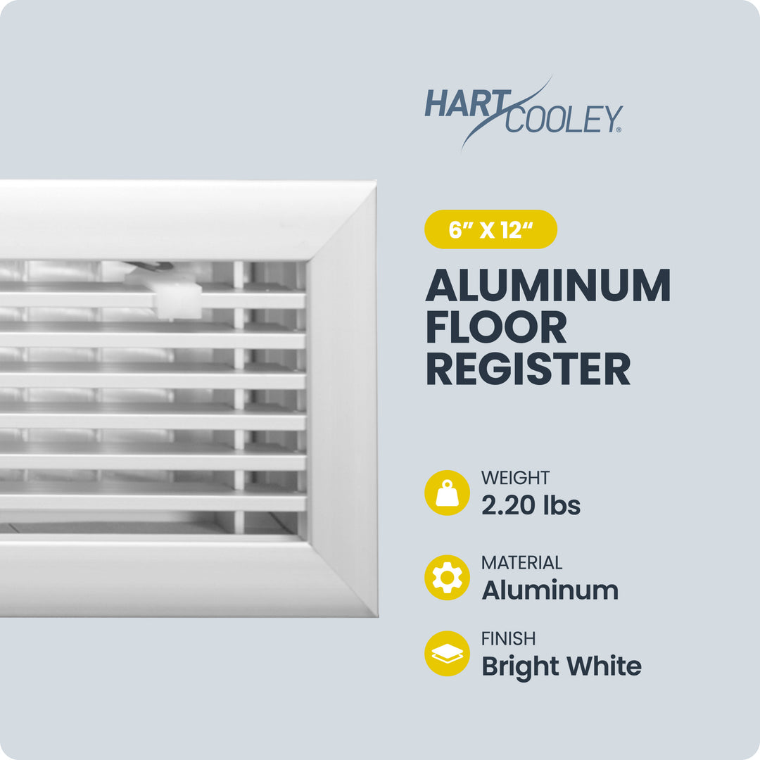 Hart & Cooley 6" x 12" Aluminum Floor Register, HVAC Air Vent Cover, White