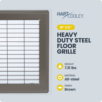 Hart & Cooley 4" x 10" Heavy Duty Steel Floor Grille, HVAC Vent Cover, Brown - VMInnovations