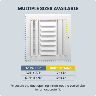 Hart & Cooley 12"x6" Aluminum Curved Blade Register, Multi-Shutter Damper, 3-Way - VMInnovations