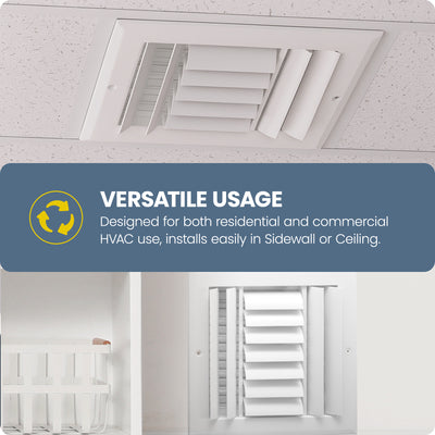 Hart & Cooley 10"x6" Aluminum Curved Blade Register, Multi-Shutter Damper, 3-Way - VMInnovations