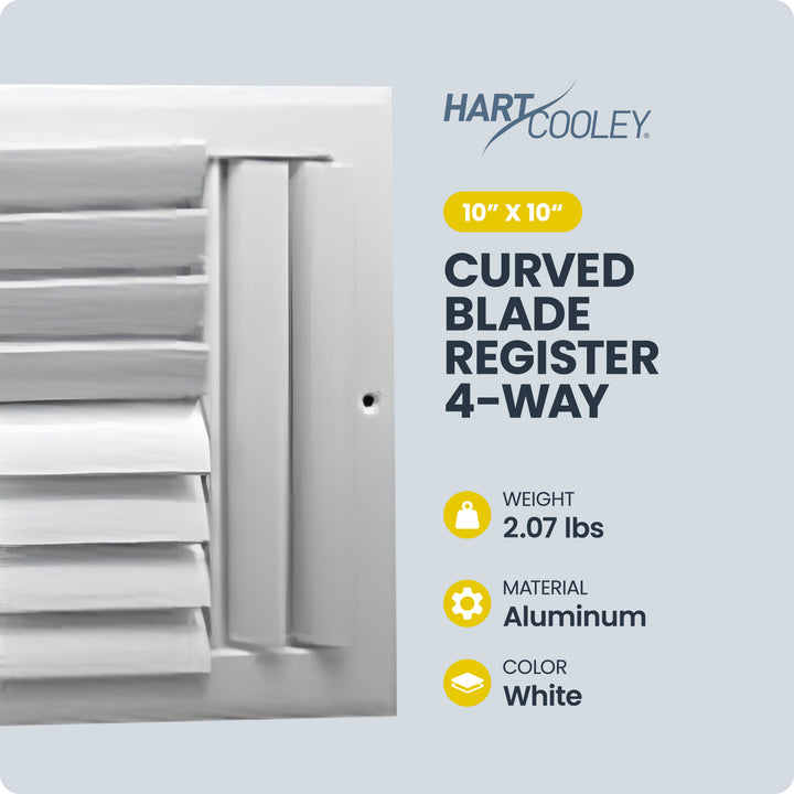 Hart & Cooley 10"x10" Aluminum Curved Blade Register Multi-Shutter Damper, 4-Way