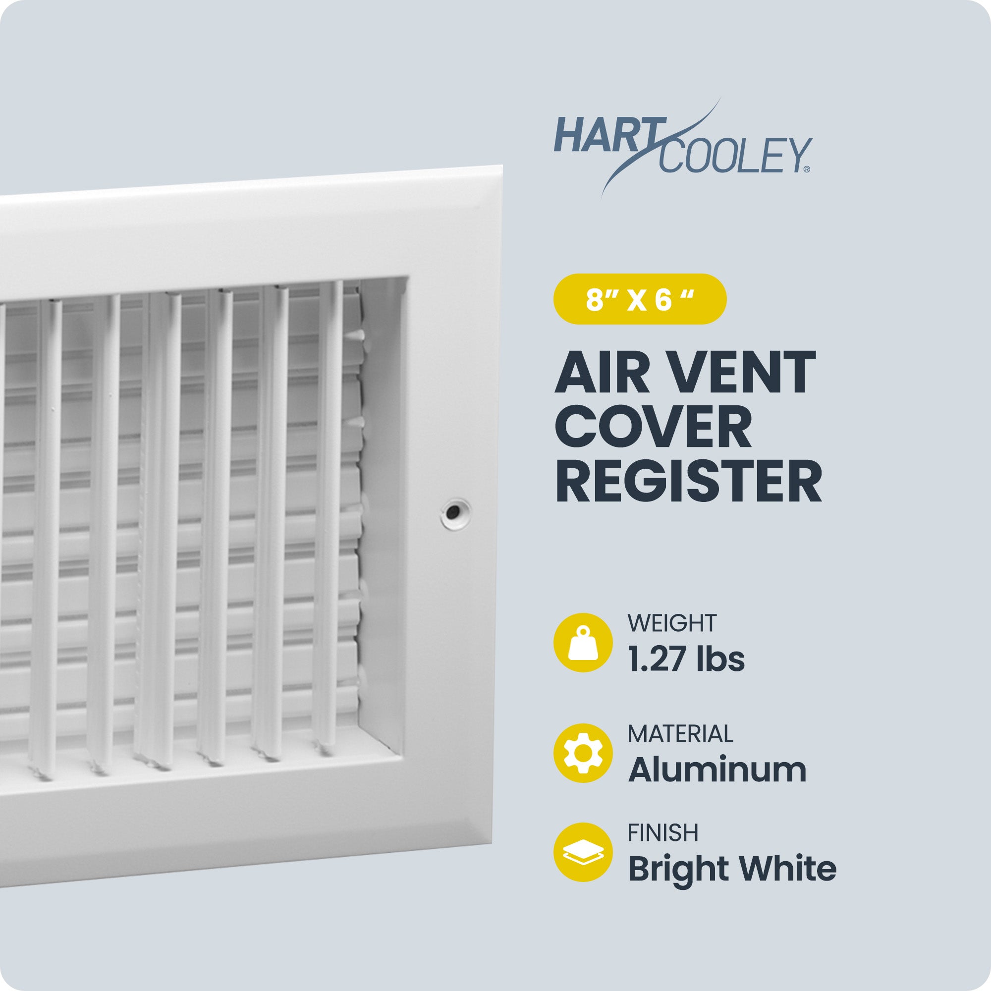 Hart & Cooley 8 x 6 Inch Air Vent Cover, Register w/Multi-Shutter Damper, White - VMInnovations