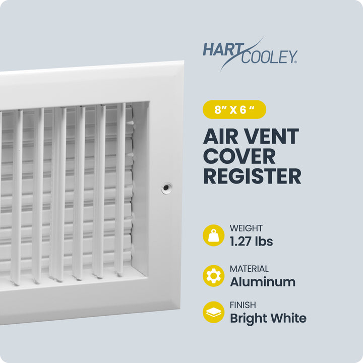 Hart & Cooley 8 x 6 Inch Air Vent Cover, Register w/Multi-Shutter Damper, White