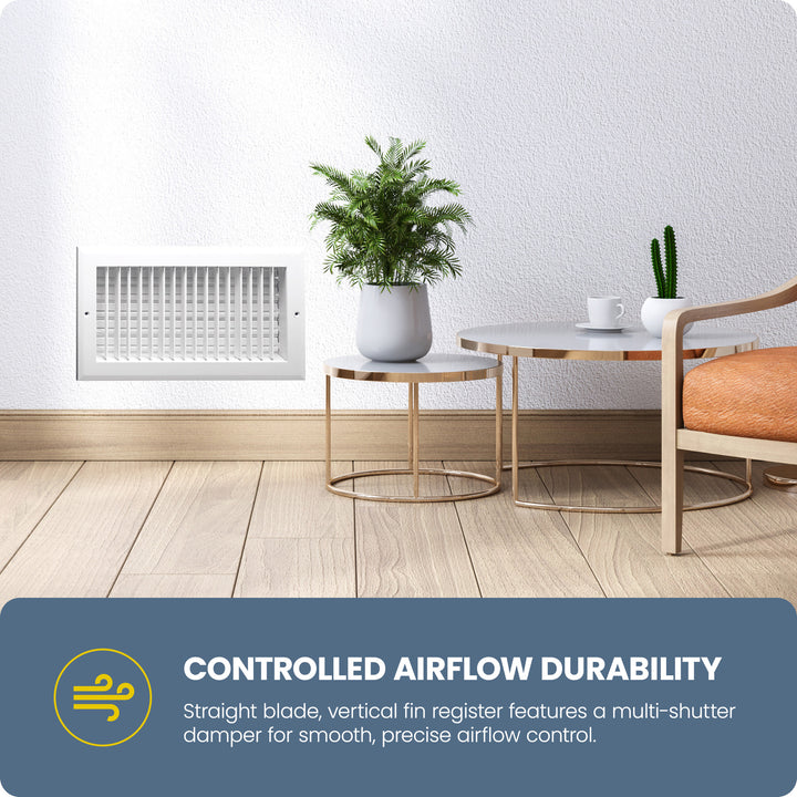 Hart & Cooley 8 x 6 Inch Air Vent Cover, Register w/Multi-Shutter Damper, White
