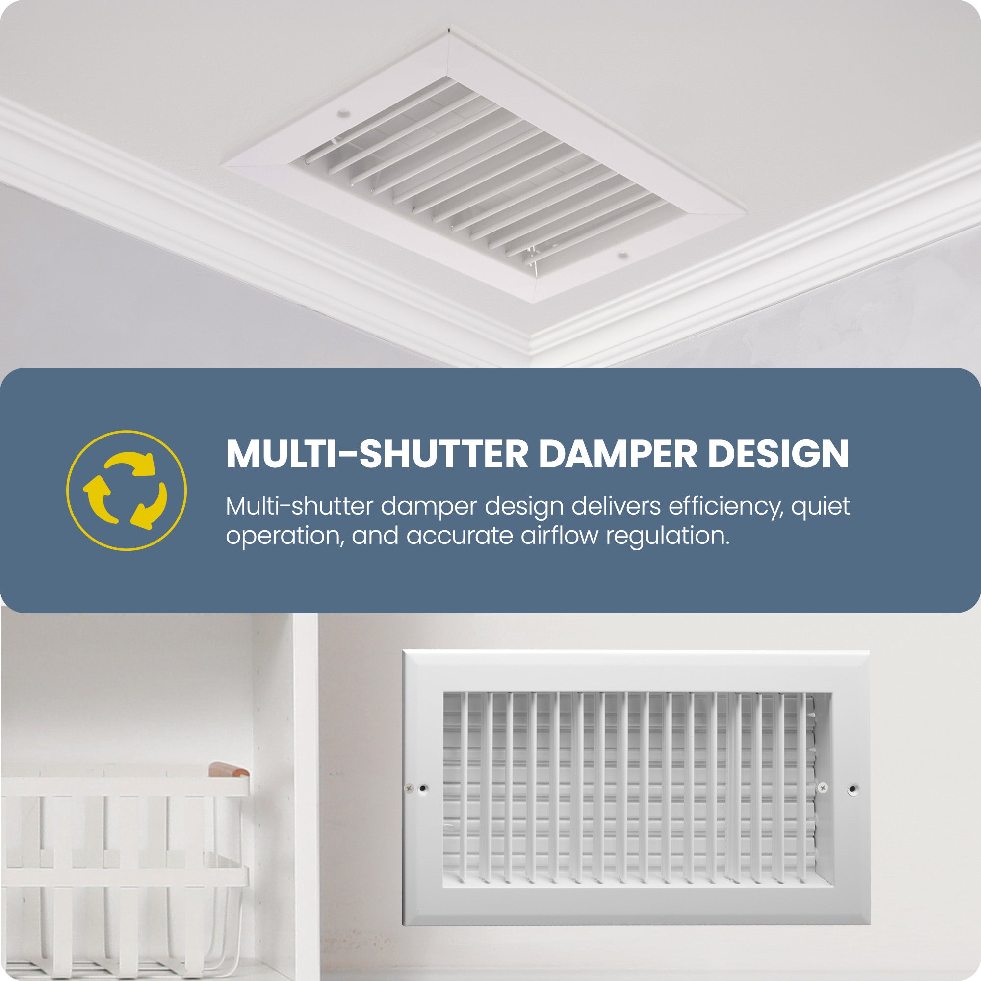 Hart & Cooley 8 x 6 Inch Air Vent Cover, Register w/Multi-Shutter Damper, White - VMInnovations