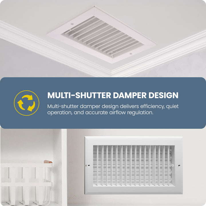Hart & Cooley 8 x 6 Inch Air Vent Cover, Register w/Multi-Shutter Damper, White