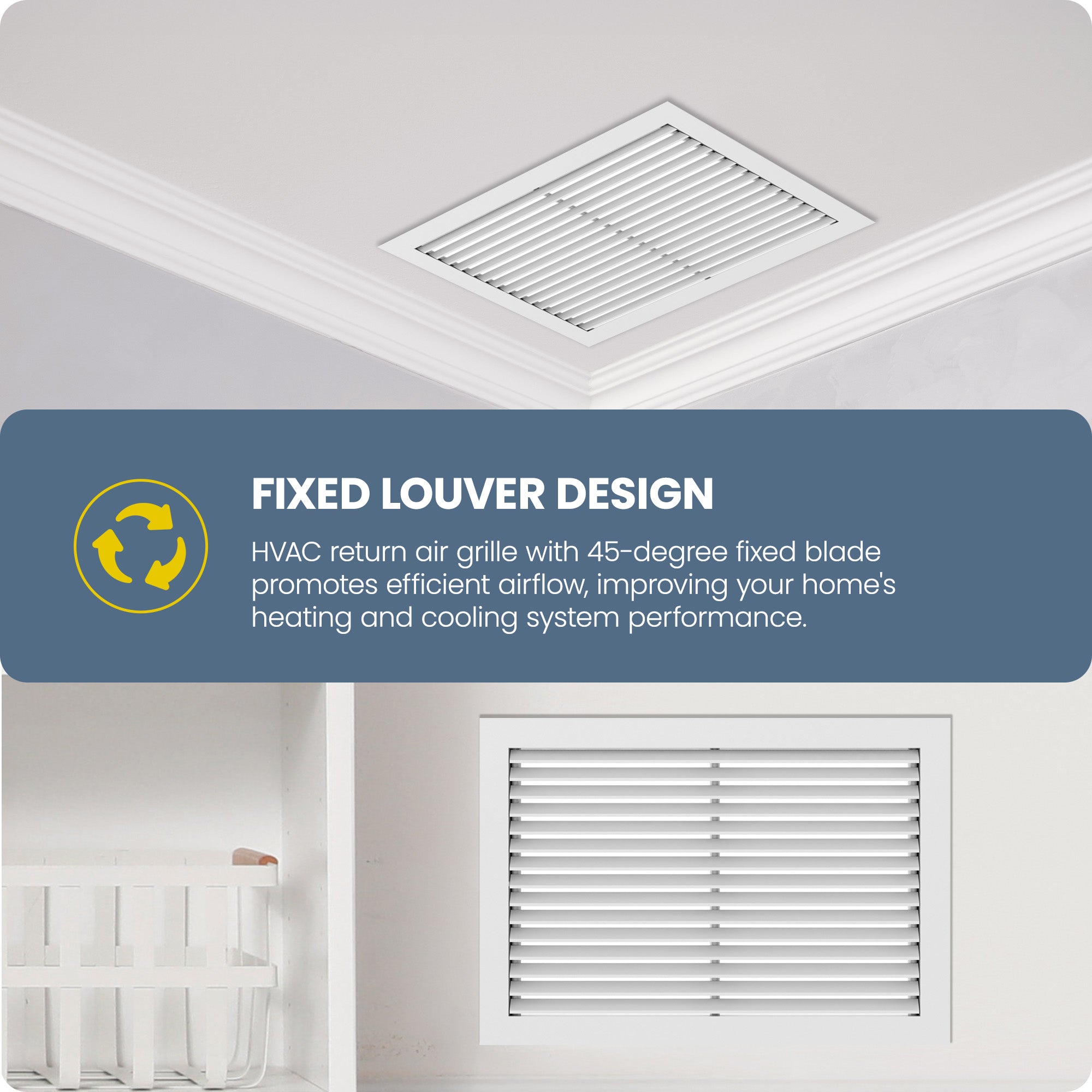 Hart & Cooley Return Air Grille 16” x 16” Aluminum, 45 Degree Fixed Blade, White - VMInnovations