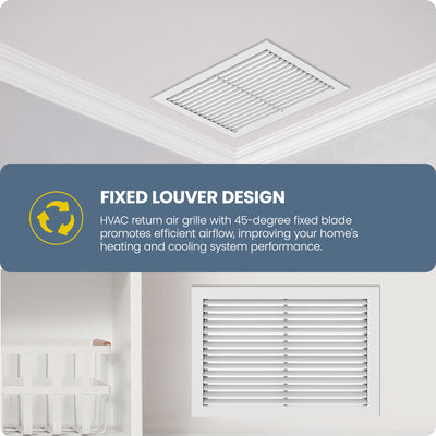 Hart & Cooley Return Air Grille 16” x 16” Aluminum, 45 Degree Fixed Blade, White - VMInnovations