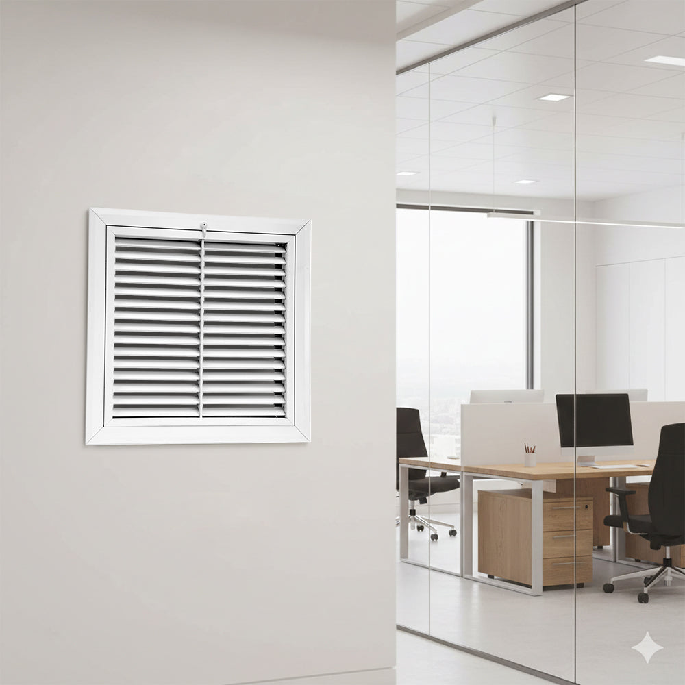 Hart & Cooley 20"X20" Aluminum Return Air Filter Grille, 45 Degree Blade, White - VMInnovations
