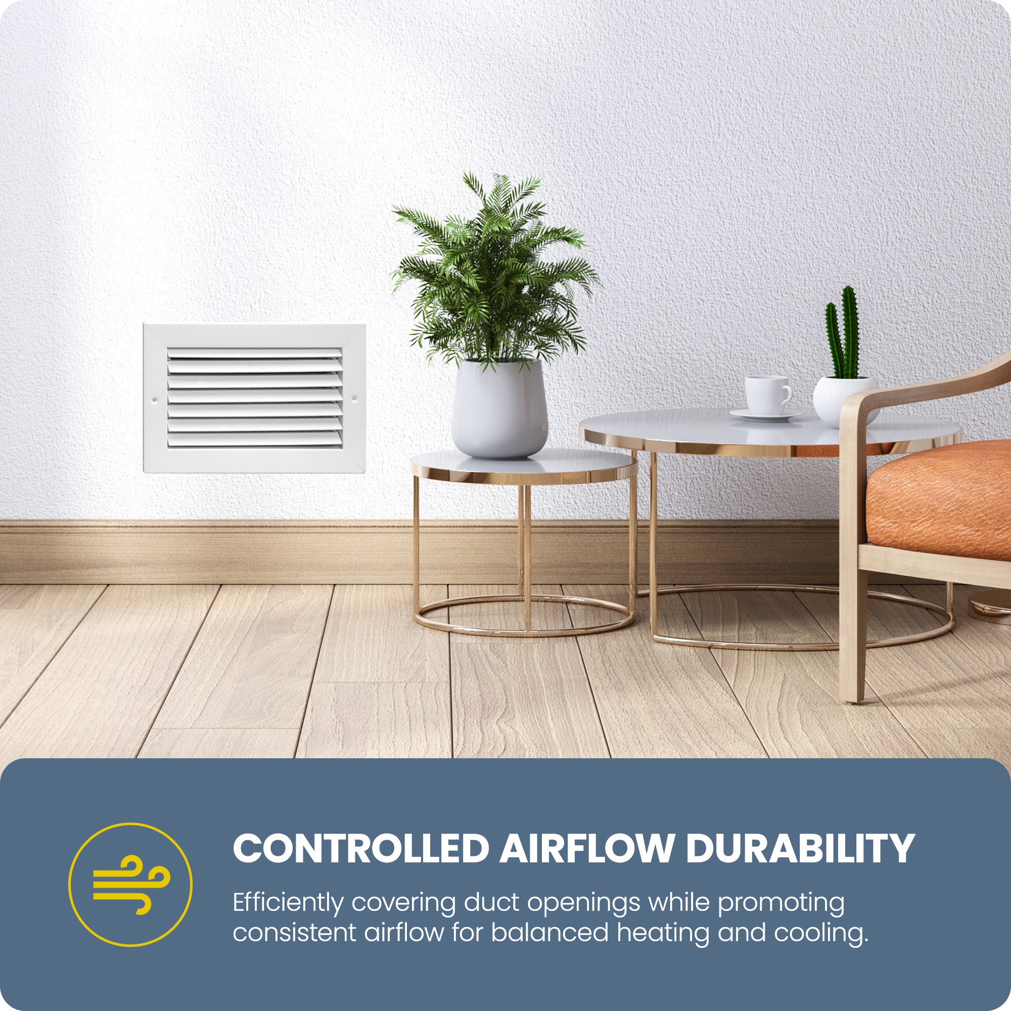 Hart & Cooley 6" X 6" Steel Return Air Grille with Fixed 35 Degree Blade, White - VMInnovations