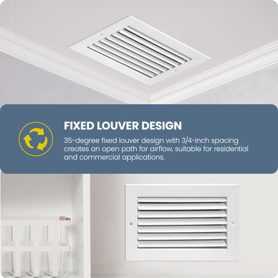 Hart & Cooley 6" X 6" Steel Return Air Grille with Fixed 35 Degree Blade, White - VMInnovations