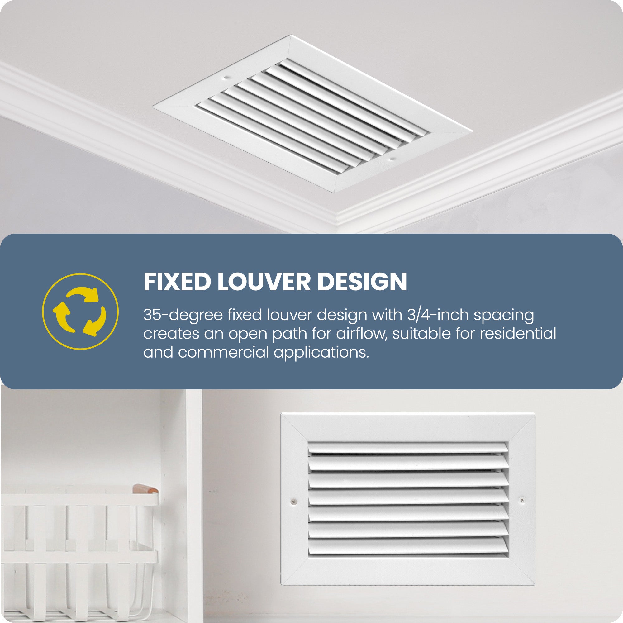 Hart & Cooley 12" X 6" Steel Return Air Grille with Fixed 35 Degree Blade, White - VMInnovations