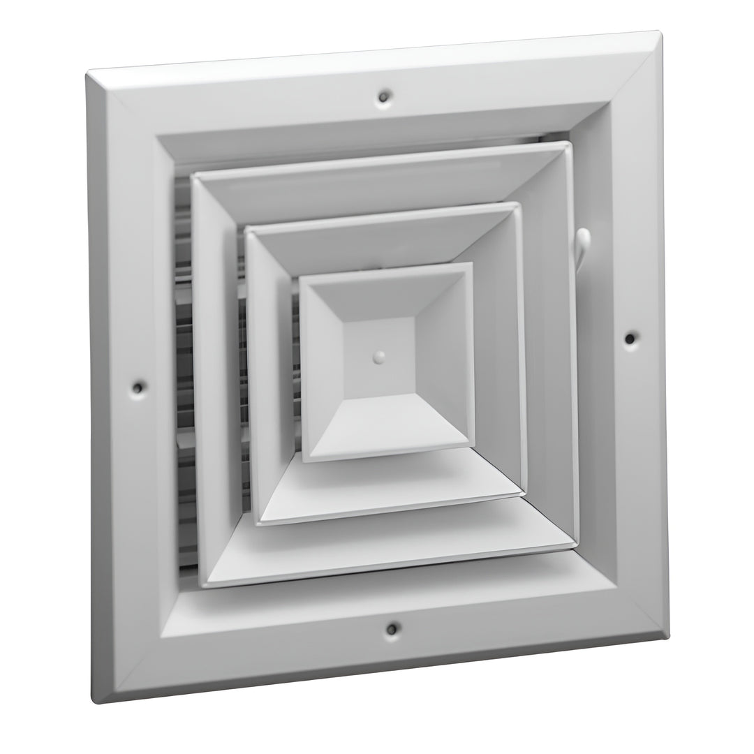 Hart & Cooley 10x10 Aluminum 4-Way Ceiling Diffuser, Multi-Shutter Damper, White