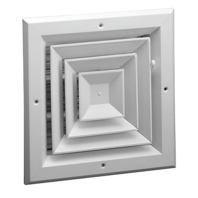 Hart & Cooley 12x12 Aluminum 4-Way Ceiling Diffuser, Multi-Shutter Damper, White (Open Box)