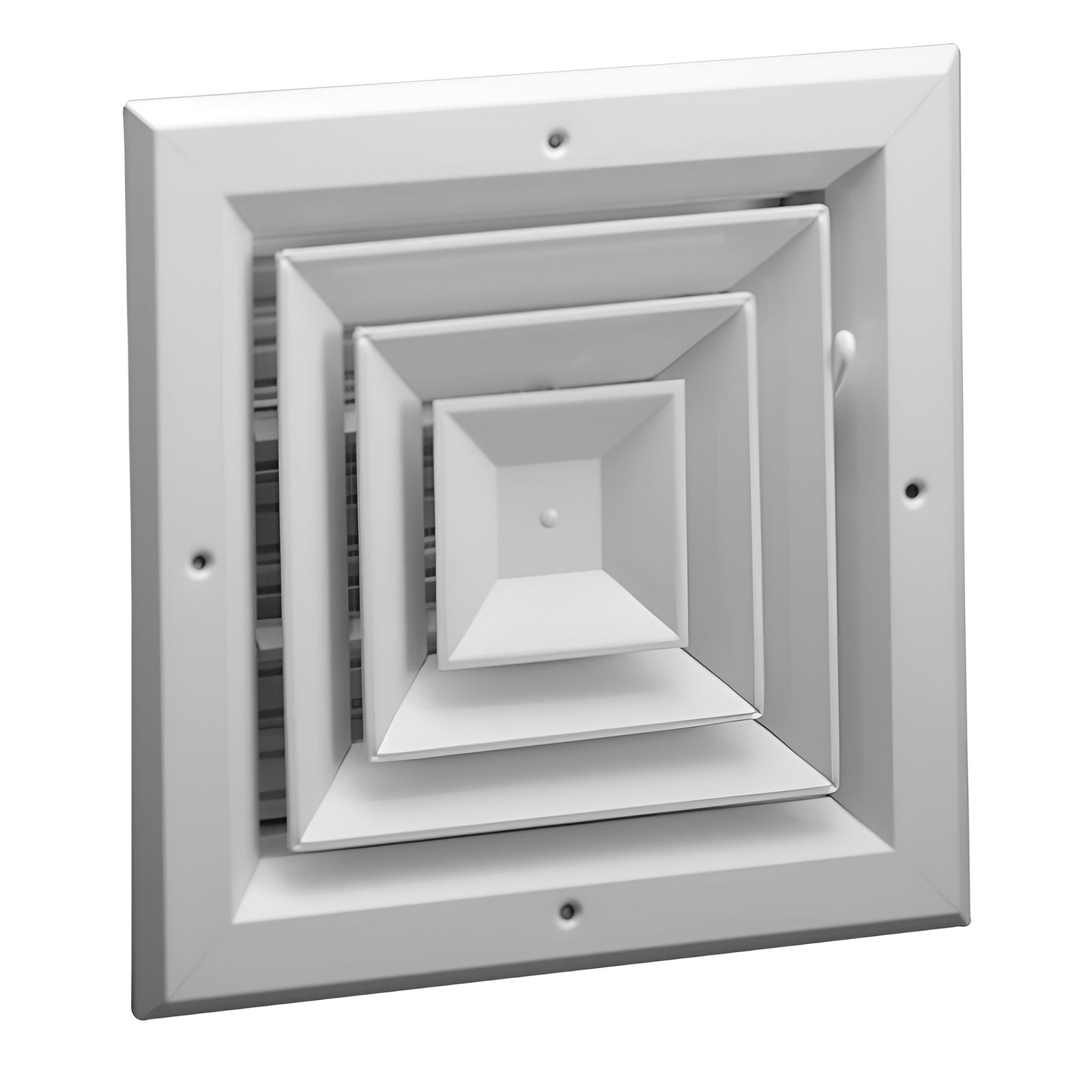 Hart & Cooley 12x12 Aluminum 4-Way Ceiling Diffuser, Multi-Shutter Damper, White - VMInnovations