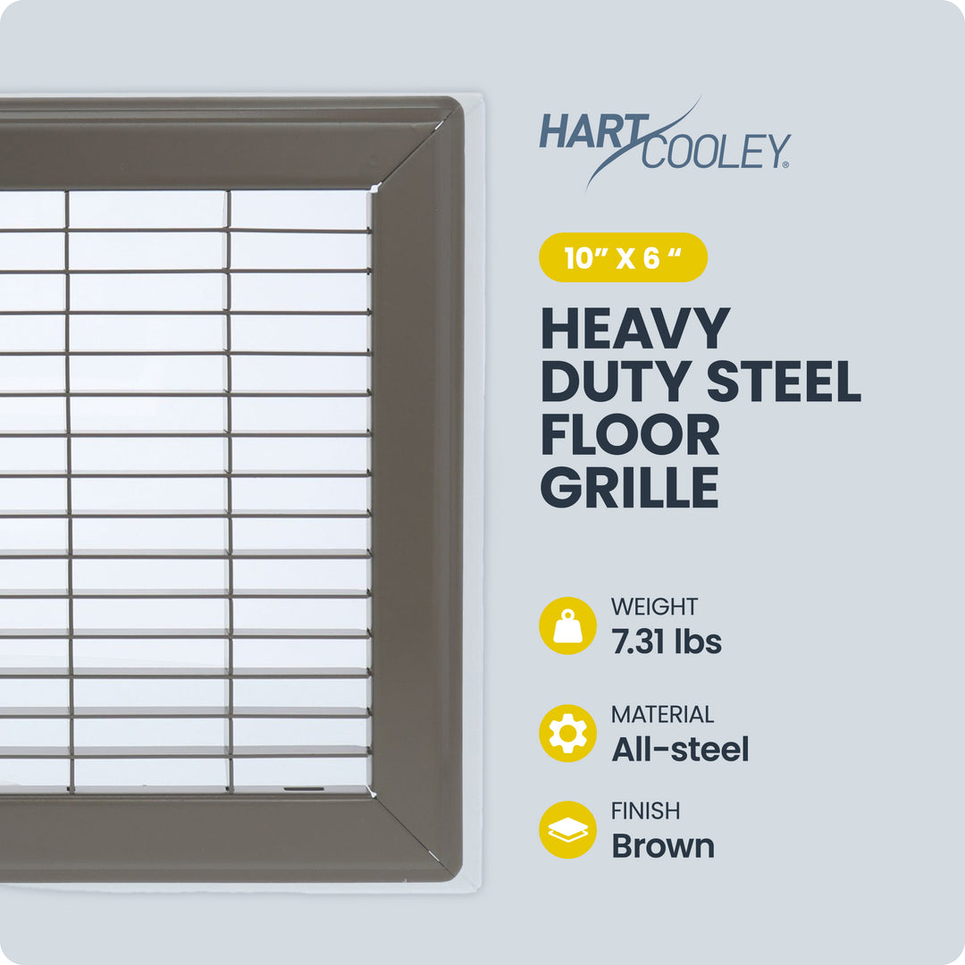 Hart & Cooley 6" x 10" Heavy Duty Steel Floor Grille, HVAC Vent Cover, Brown