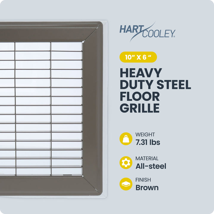 Hart & Cooley 6" x 14" Heavy Duty Steel Floor Grille, HVAC Vent Cover, Brown