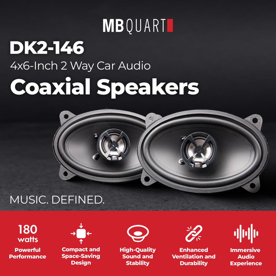 MB Quart 4x6-Inch 2 Way Car Audio Coaxial Speakers, 180W Peak Power, 88 dB, Pair