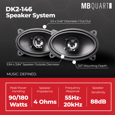 MB Quart 4x6-Inch 2 Way Car Audio Coaxial Speakers, 180W Peak Power, 88 dB, Pair - VMInnovations