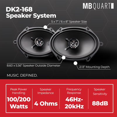 MB Quart Discus 5x7" & 6x8" 2 Way Car Audio Coaxial Speakers, 100W Peak, Pair - VMInnovations