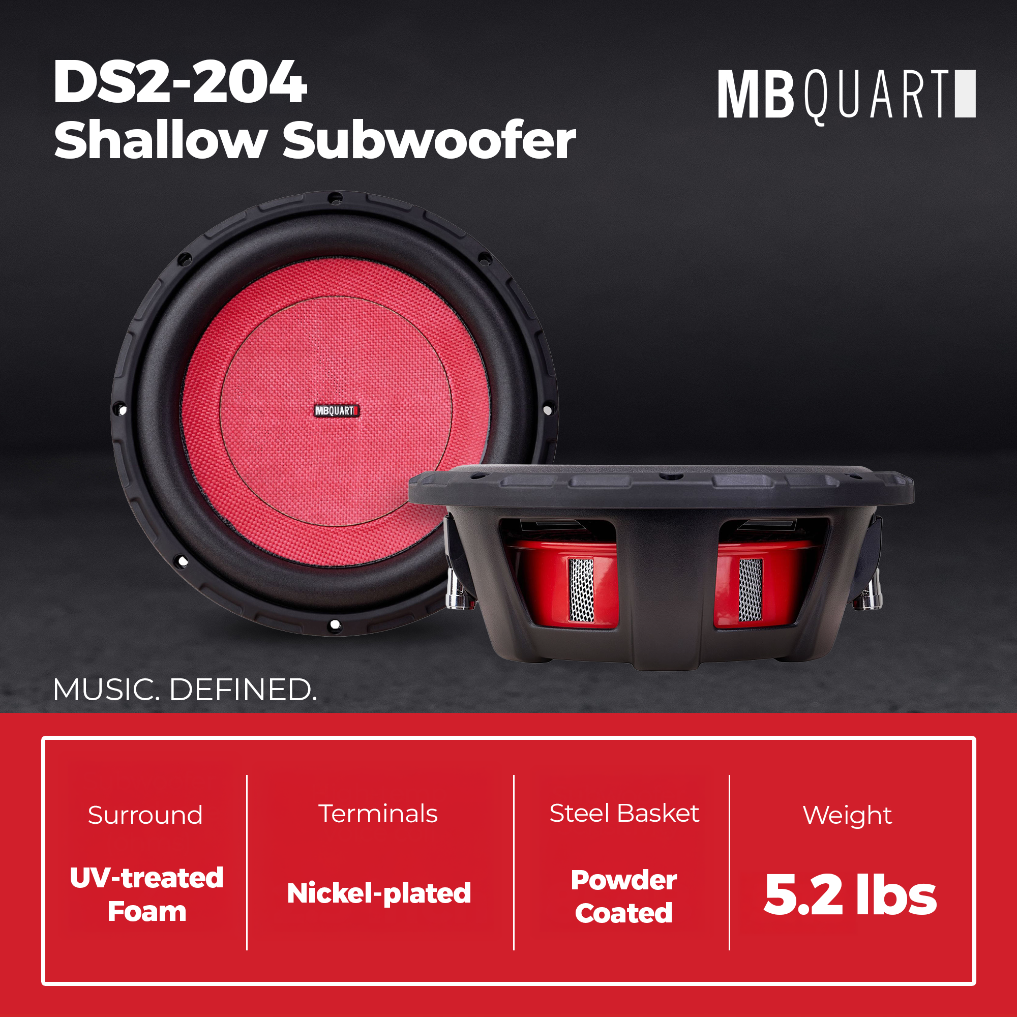 MB Quart 8" Shallow Wall Mount Stereo Subwoofer with 500W Peak Power, Black - VMInnovations