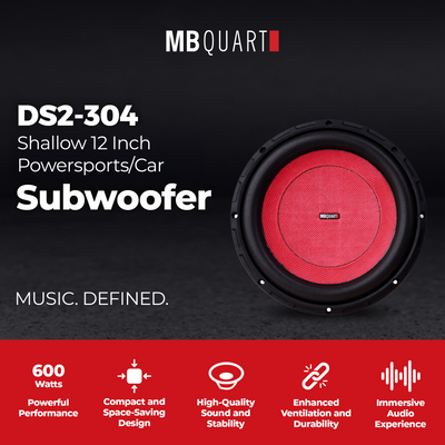 MB Quart 12" Shallow Wall Mount Stereo Subwoofer with 600W Peak Power, Black - VMInnovations