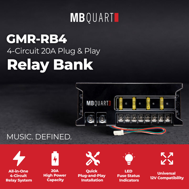 MB Quart 4 Circuit 20A Relay Bank with Plug & Play Capability for 12V Circuits