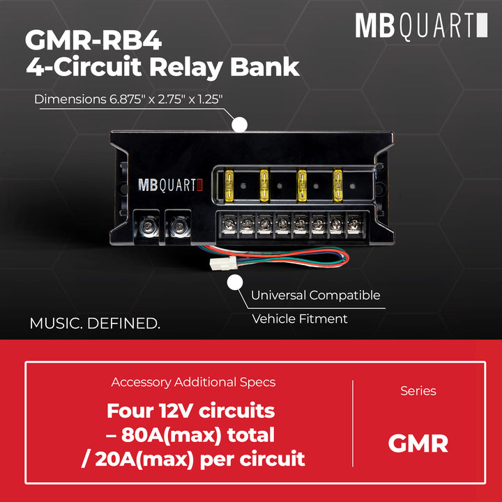 MB Quart 4 Circuit 20A Relay Bank with Plug & Play Capability for 12V Circuits