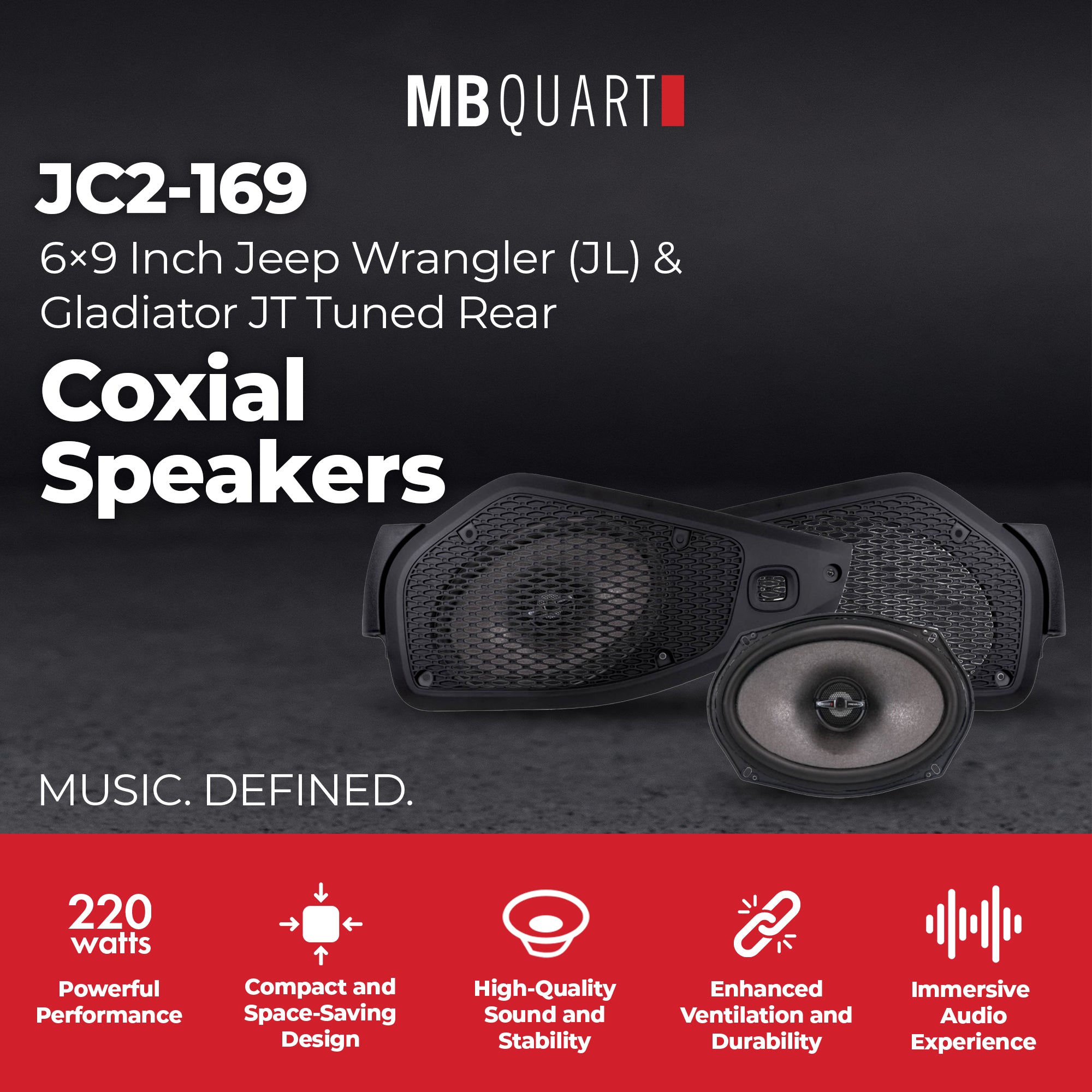 MB Quart 6x9" Tuned Rear Coaxial Speakers Upgrade for Jeep Wrangler/Gladiator - VMInnovations