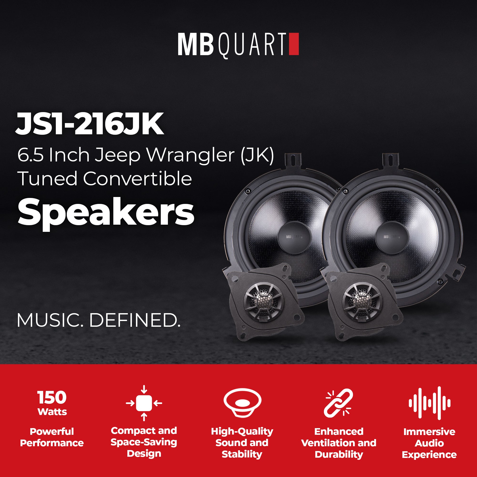 MB Quart Tuned Audio Package 6.5" Convertible Speakers for Jeep Wrangler (07-18) - VMInnovations