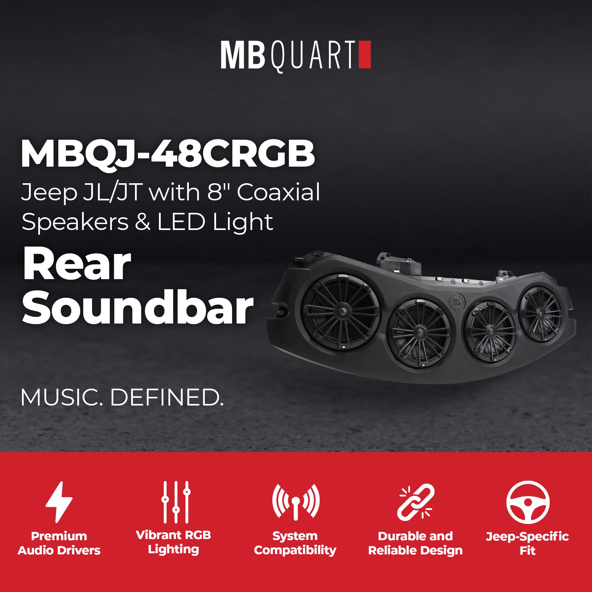 MB Quart MBQJ-48CRGB Jeep JL/JT Rear Soundbar w/ 8" Coaxial Speakers & LED Light - VMInnovations
