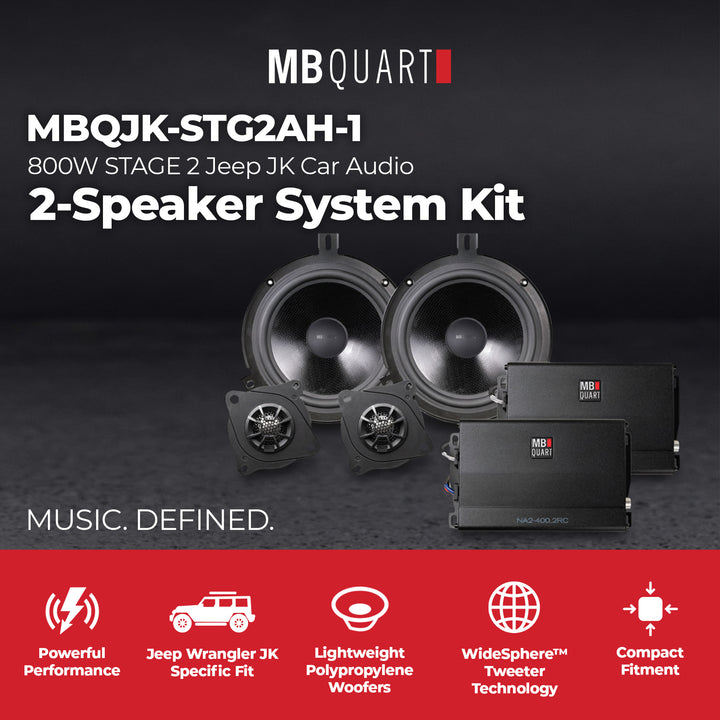 MB Quart MBQJK-STG2AH-1 800W STAGE 2 Jeep JK Car Audio 2-Speaker System Kit