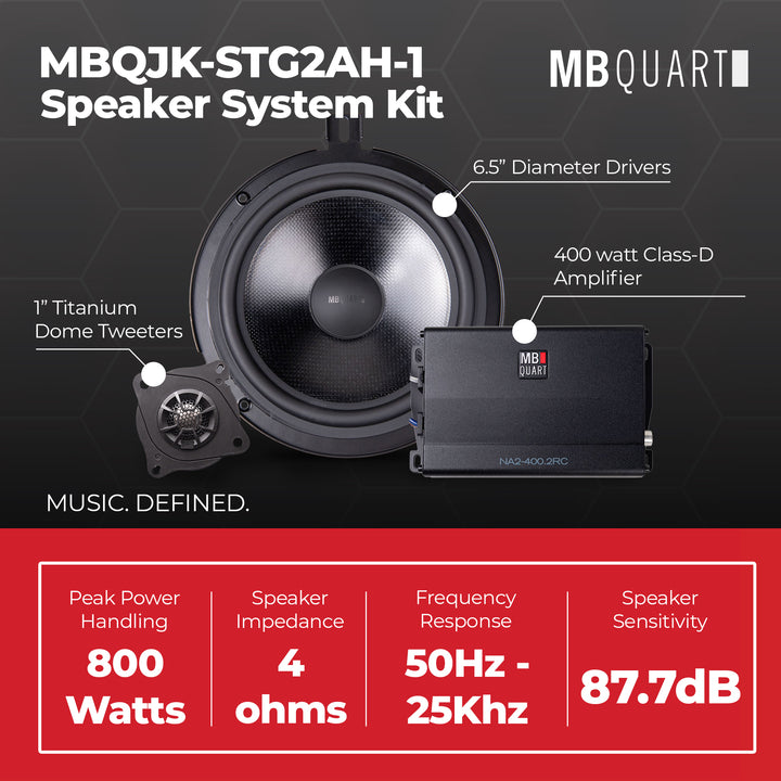 MB Quart MBQJK-STG2AH-1 800W STAGE 2 Jeep JK Car Audio 2-Speaker System Kit