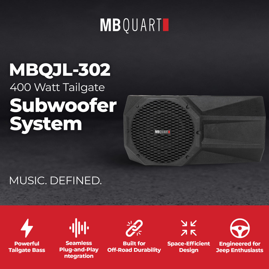MB Quart MBQJL-302 400W Jeep JL Tailgate Powered Subwoofer Box with Amp and Bass