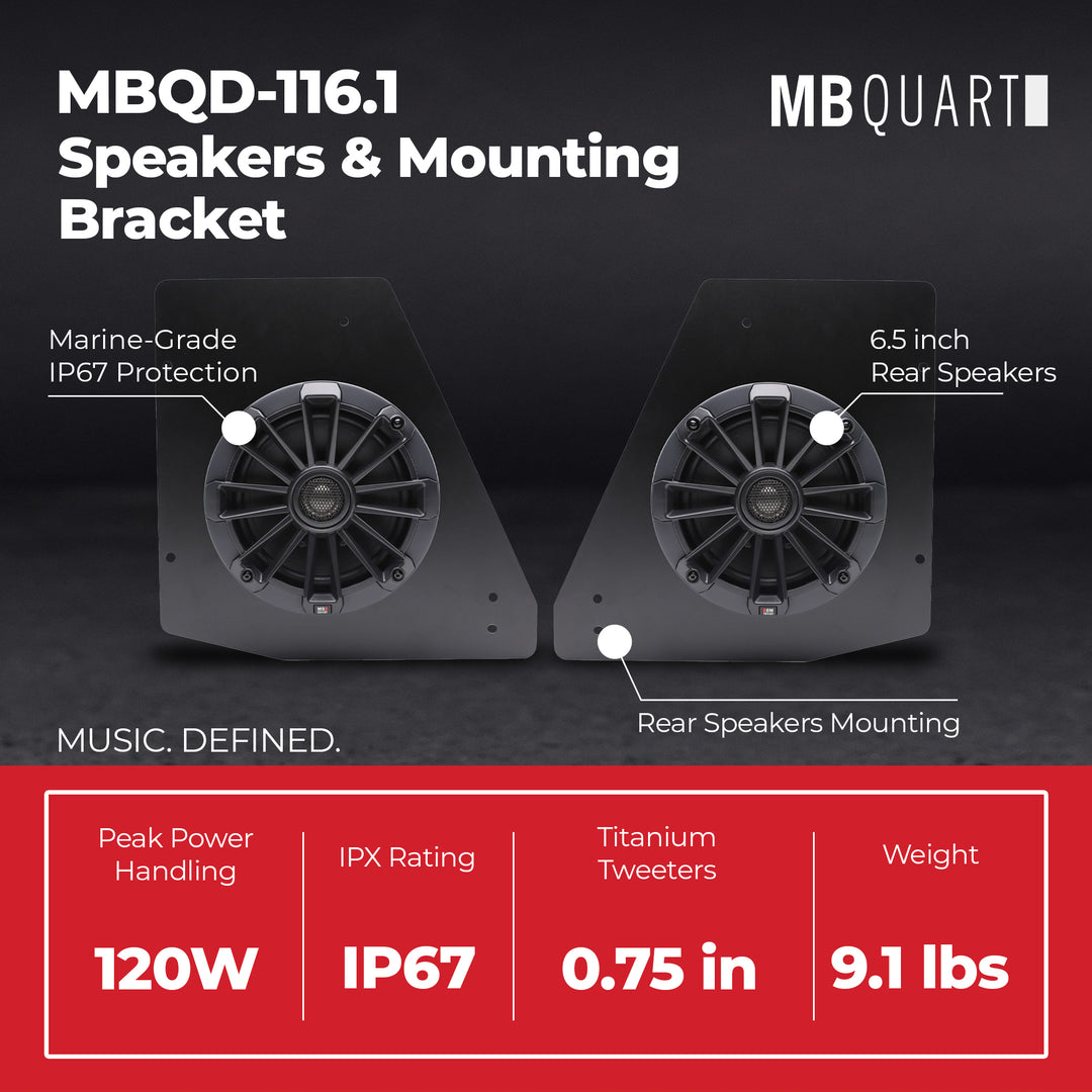 MB Quart Can-Am Defender Tuned Rear Speaker Kit 6.5" Speakers & Mounting Bracket