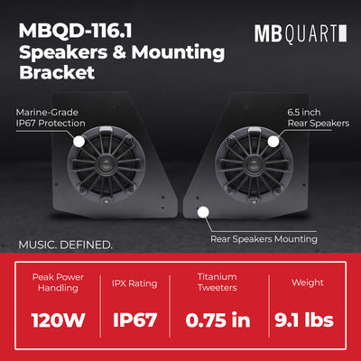 MB Quart Can-Am Defender Tuned Rear Speaker Kit 6.5" Speakers & Mounting Bracket - VMInnovations