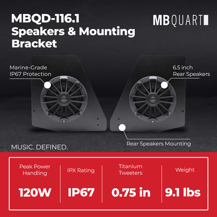 MB Quart Can-Am Defender Tuned Rear Speaker Kit 6.5" Speakers & Mounting Bracket