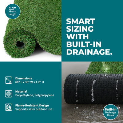 Bliss Artificial Grass Rug, Indoor/Outdoor Mat, Easy Clean Drainage (Open Box)