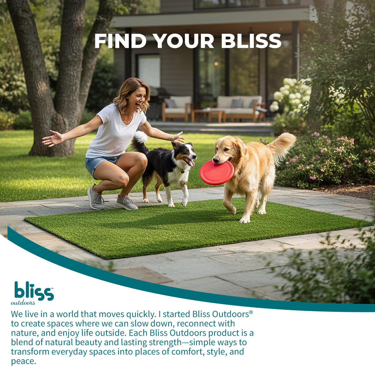Bliss Artificial Grass Rug, Indoor/Outdoor Mat, Easy Clean Drainage (Open Box)